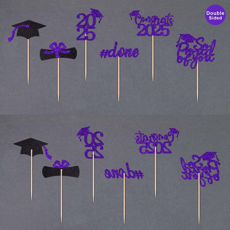 Gexolenu 36pc Purple Graduation Cake Toppers, Class of 2025, Double-Sided Glitter, 36 Pieces - Image 4